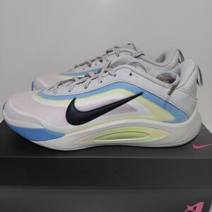 Nike Kids Size 3.5Y A'One GS Low Top Basketball Shoes Grey/Green/Blue HF7001-002